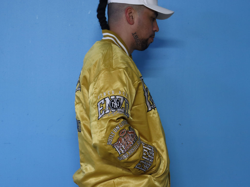 ENZED TAKEOVER Gold Premium Satin Bomber Jacket