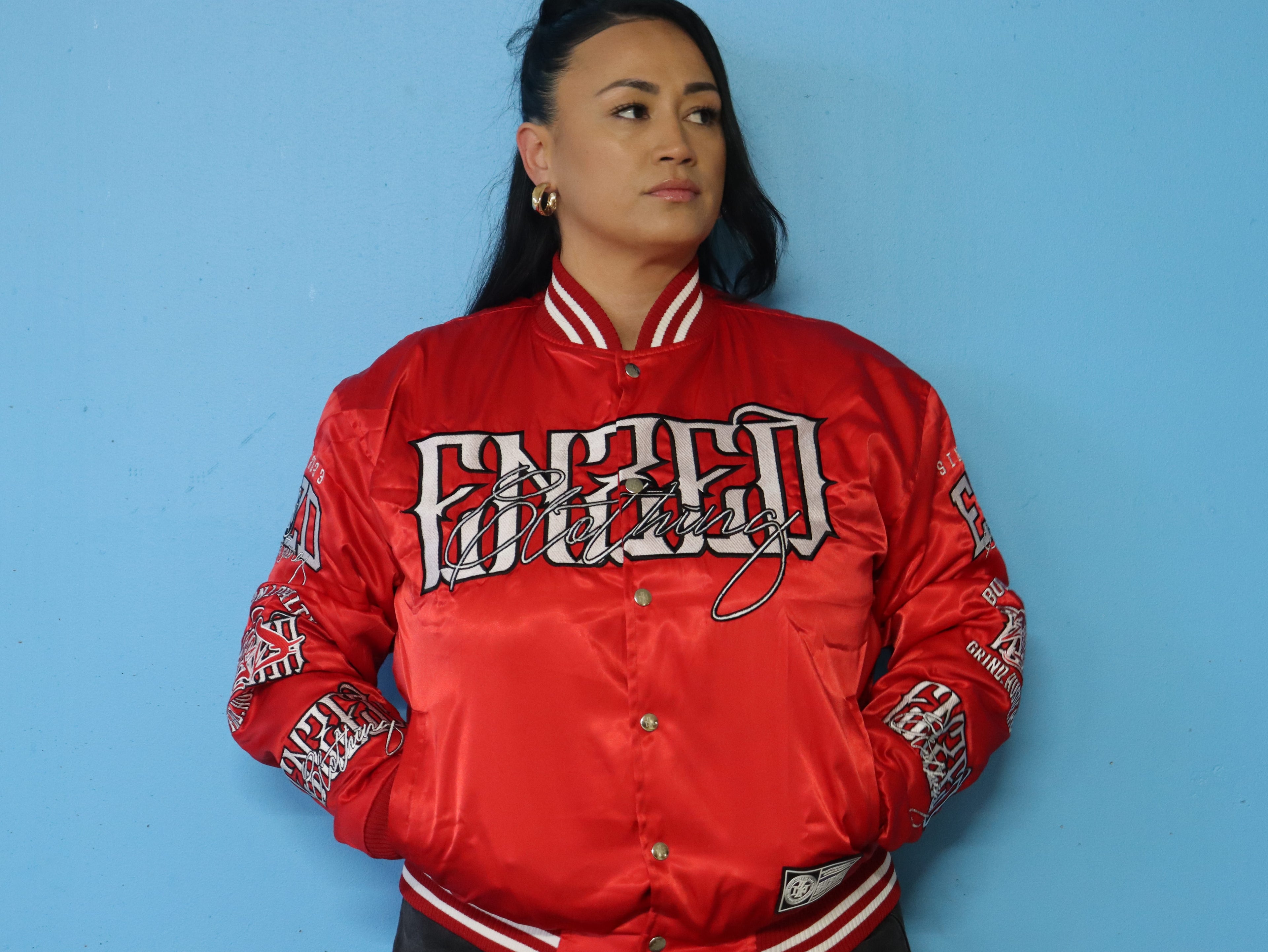 ENZED TAKEOVER Red Premium Satin Bomber Jacket