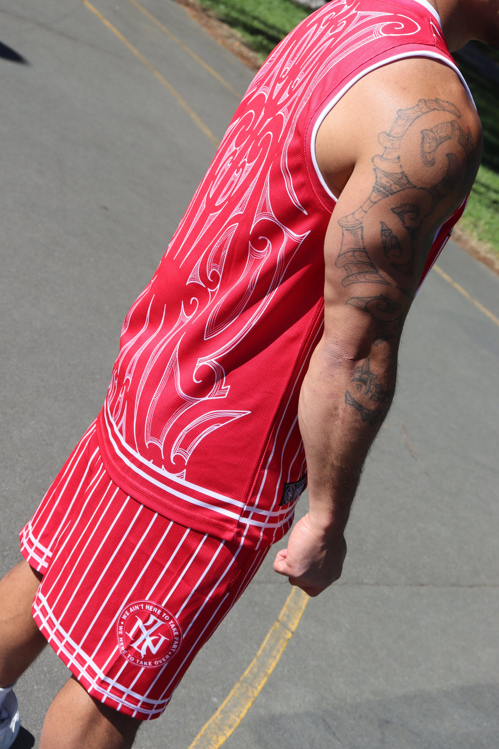 ENZED B&M Basketball Set – Red | Premium NZ Streetwear Singlet & Shorts (Mesh, Embroidered & Sublimated)