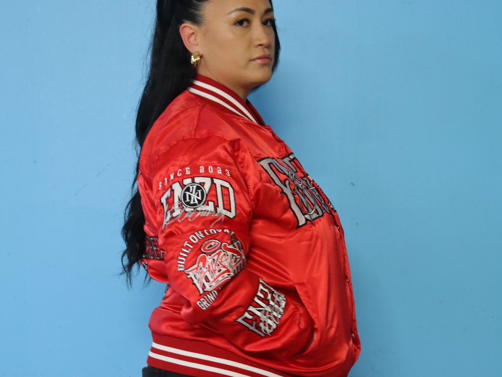 ENZED TAKEOVER Red Premium Satin Bomber Jacket