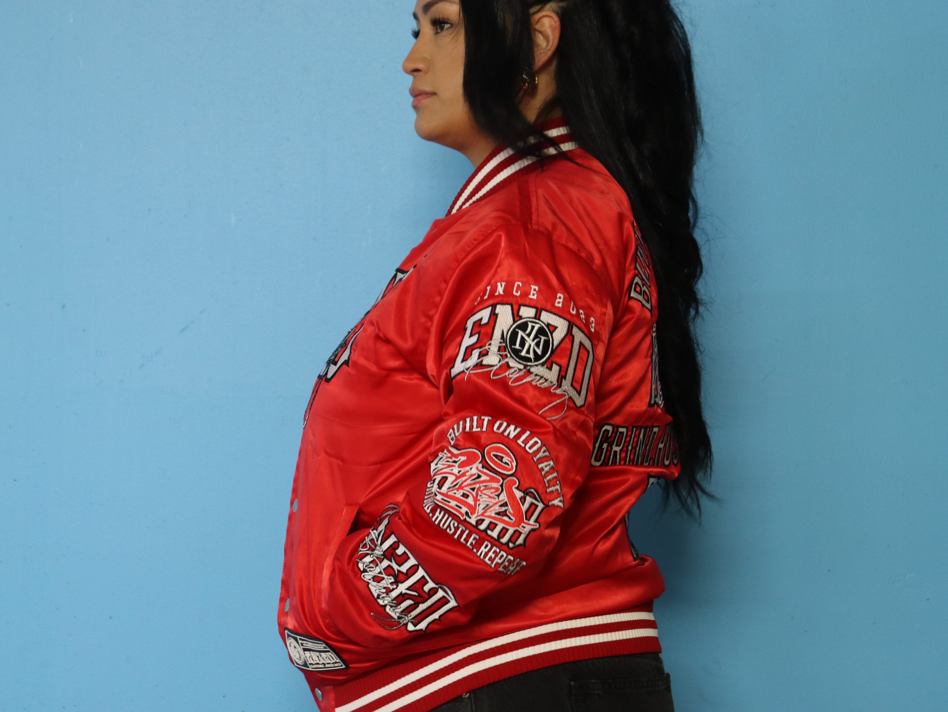 ENZED TAKEOVER Red Premium Satin Bomber Jacket