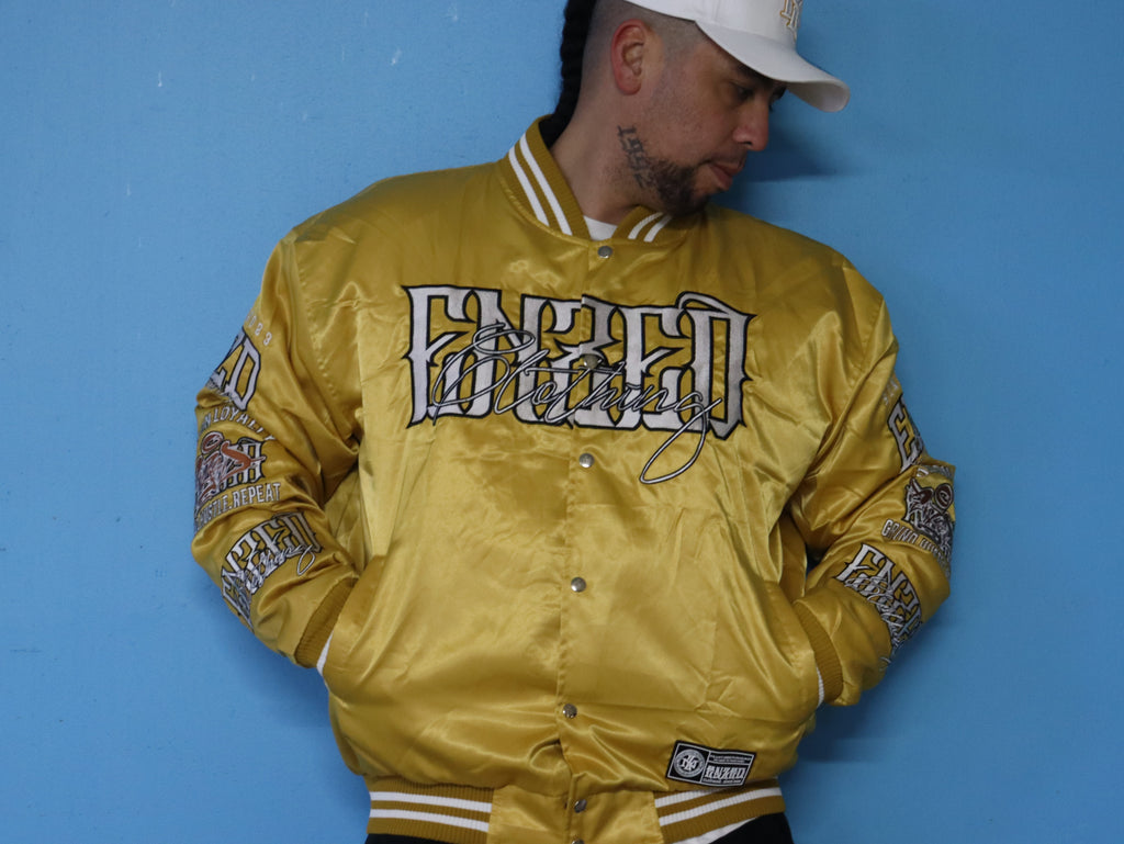 ENZED TAKEOVER Gold Premium Satin Bomber Jacket