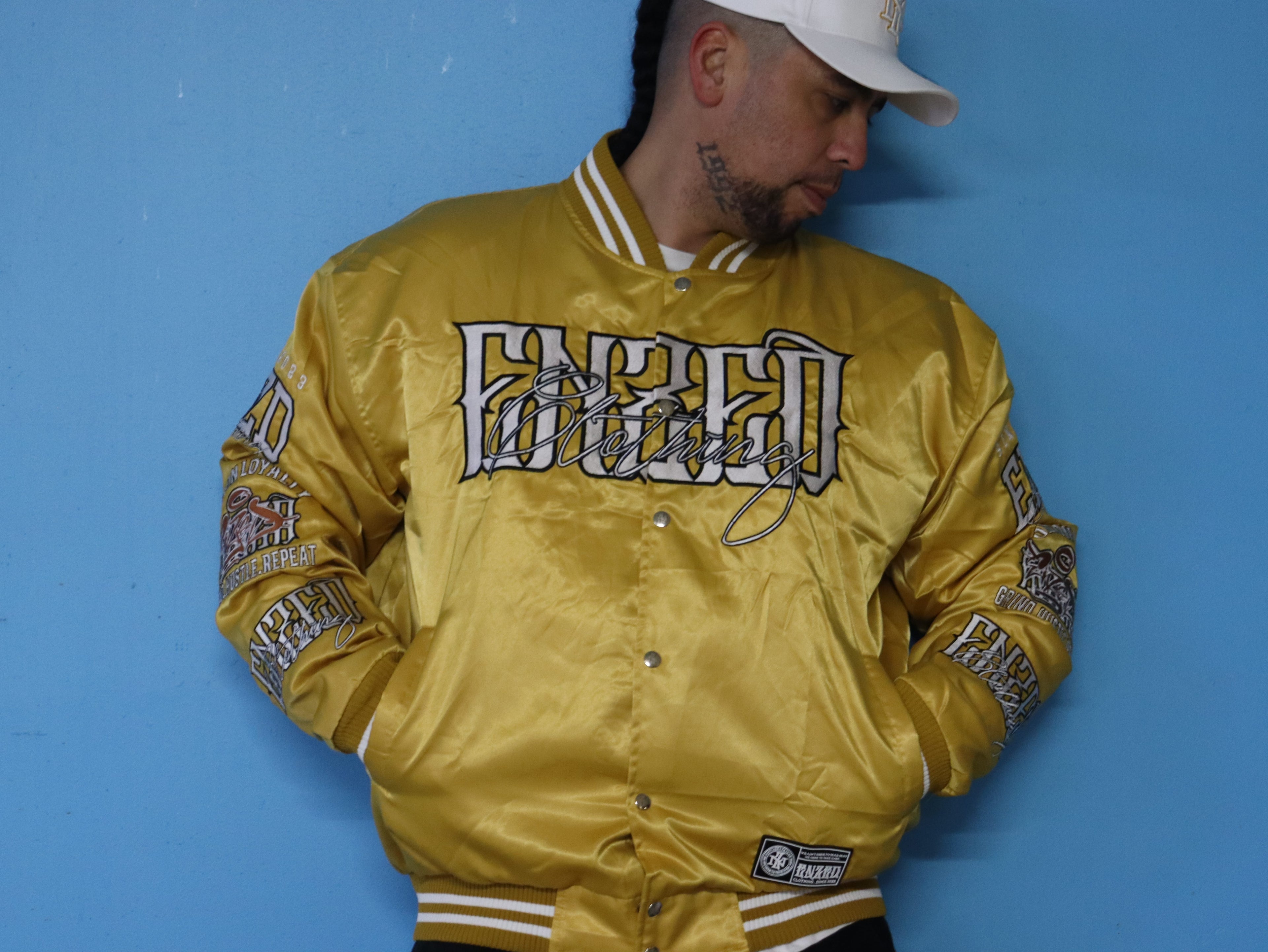 ENZED TAKEOVER Gold Premium Satin Bomber Jacket