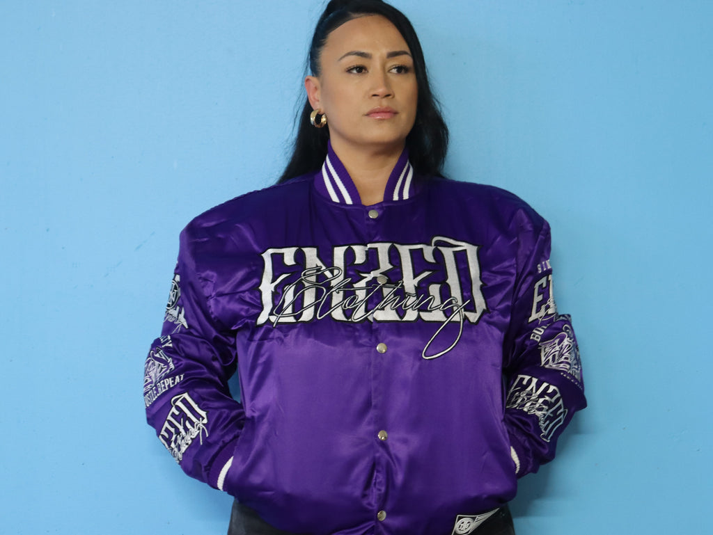 ENZED TAKEOVER Purple Premium Satin Bomber Jacket | Streetwear NZ