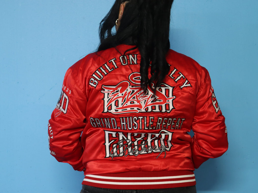 ENZED TAKEOVER Red Premium Satin Bomber Jacket