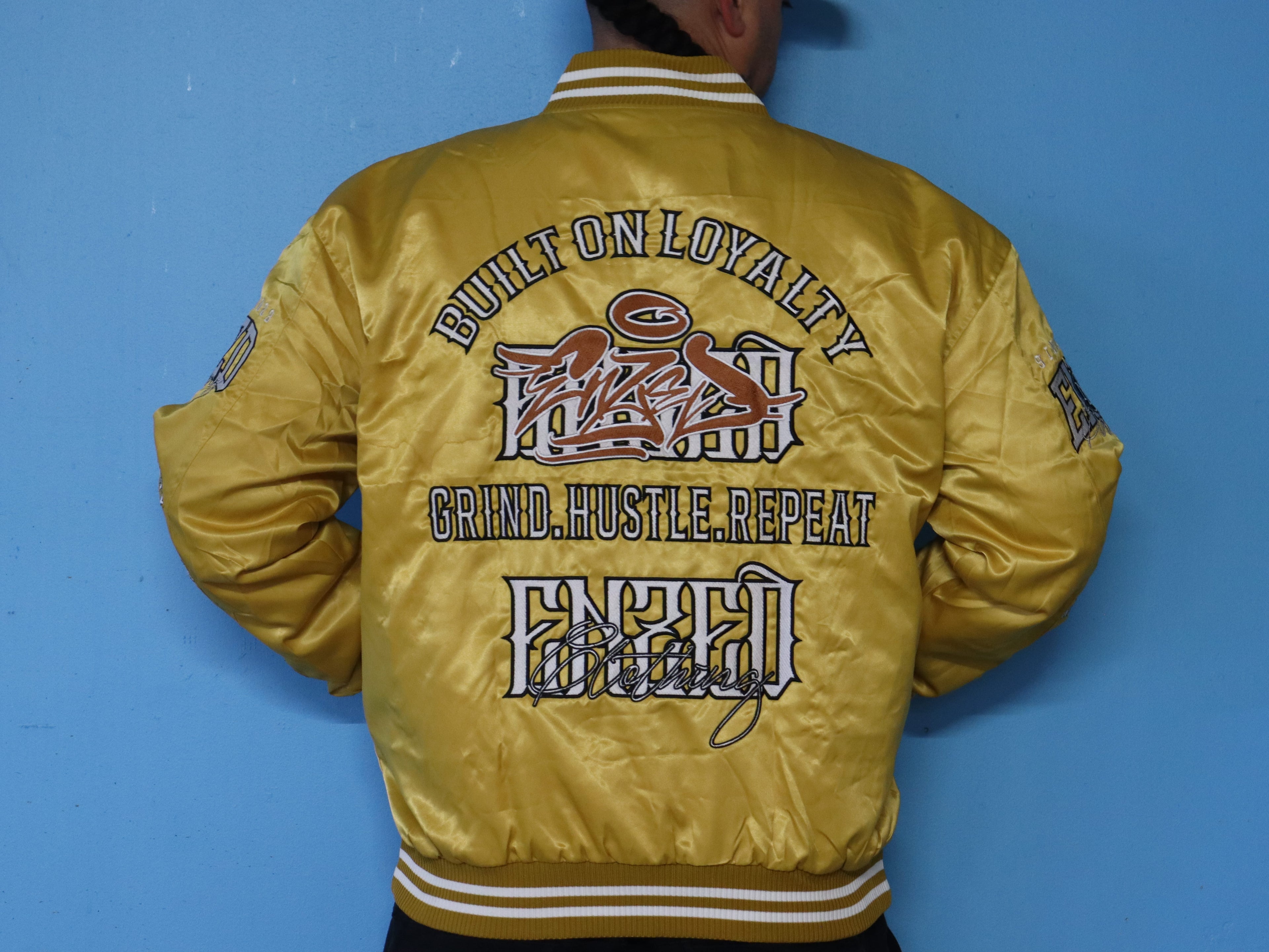 ENZED TAKEOVER Gold Premium Satin Bomber Jacket