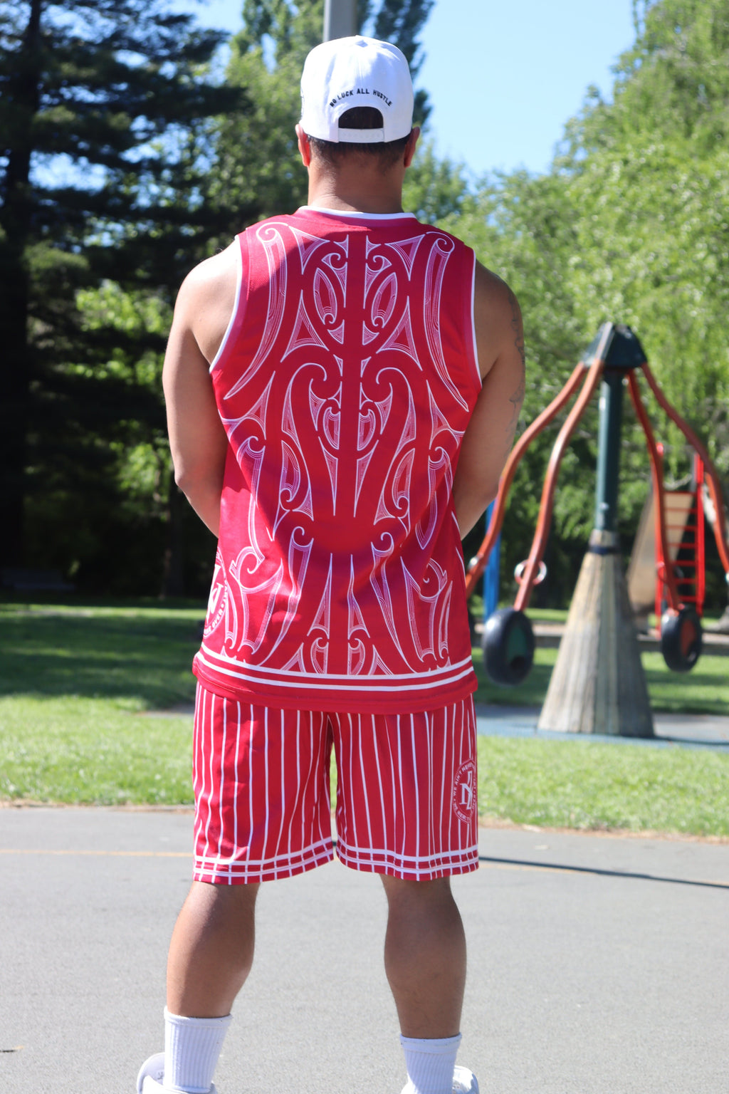 ENZED B&M Basketball Set – Red | Premium NZ Streetwear Singlet & Shorts (Mesh, Embroidered & Sublimated)