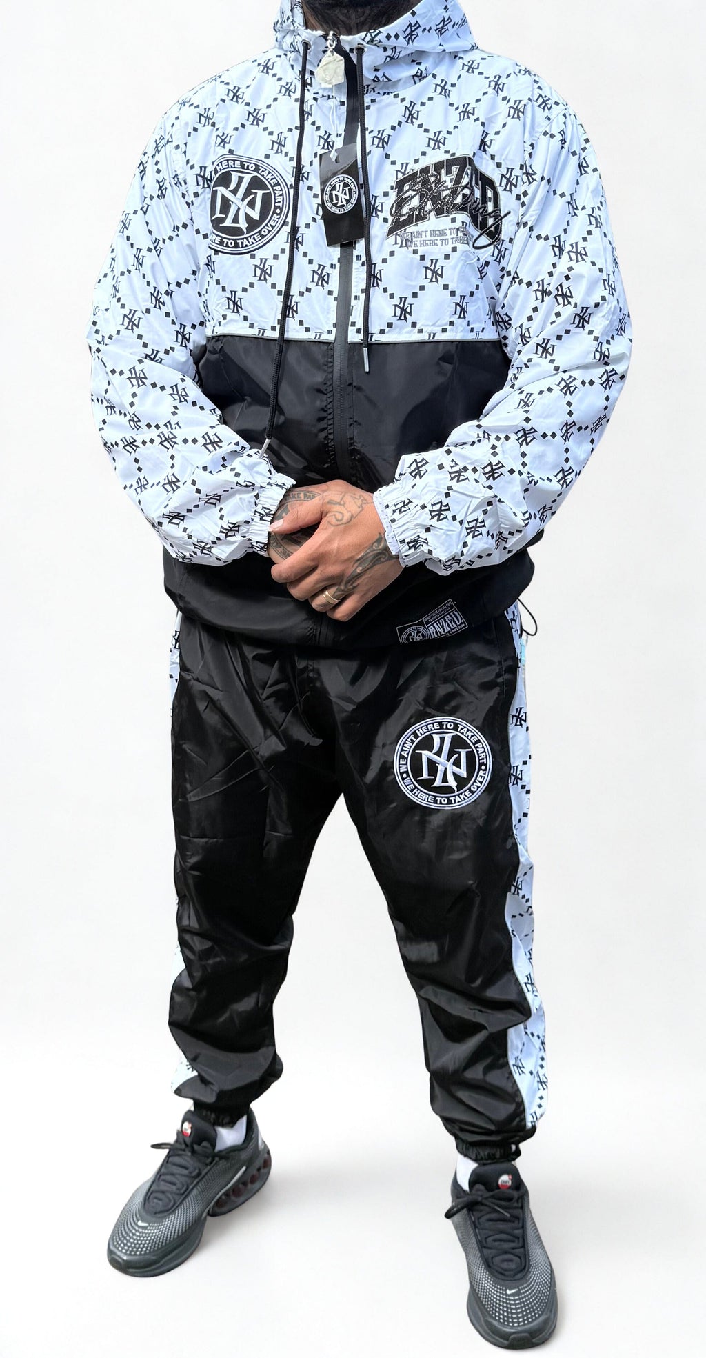 ENZED G-Style Windbreaker Tracksuit – Black & White | Premium NZ Streetwear Jacket & Pants (Reflective, Wind-Resistant)